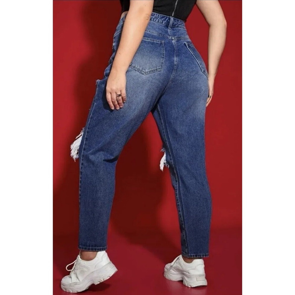 Shein Curve 2XL Jeans Womens Blue Denim Mom Distressed High Rise Cotton - Picture 11 of 11